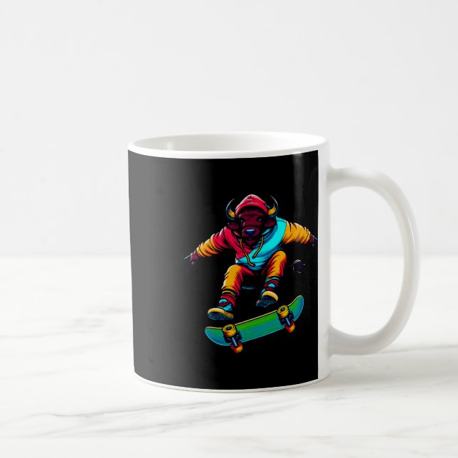 Cool funky Buffalo skateboardillustration konst  Kaffemugg (Höger)