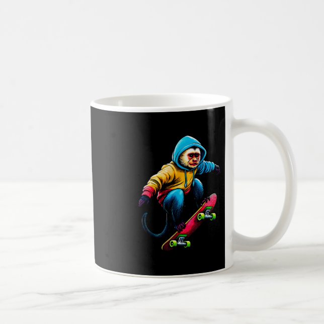 Cool Funky Capuchin Monkey Skateboarding Illustrat Kaffemugg (Höger)