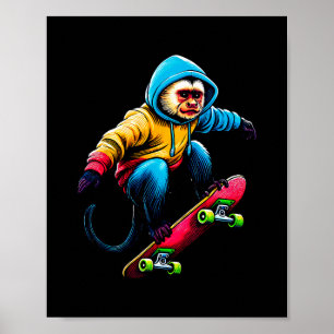 Cool Funky Kapucinapaarmajja som skateboard Illust Poster