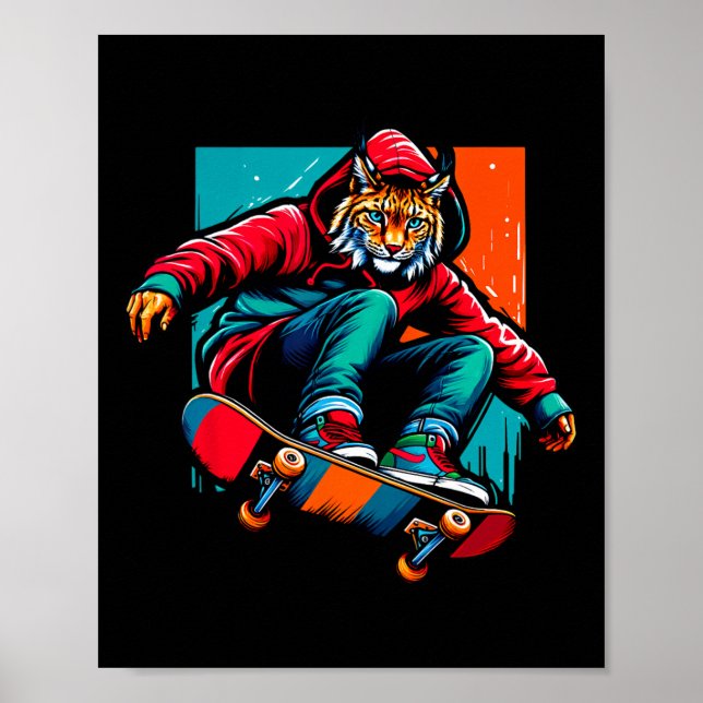 Cool Funky Lynx Skateboard Illustrationskonst  Poster (Framsidan)