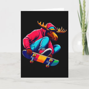 Cool Funky Moose Skateboard Illustration Konst 1 Kort