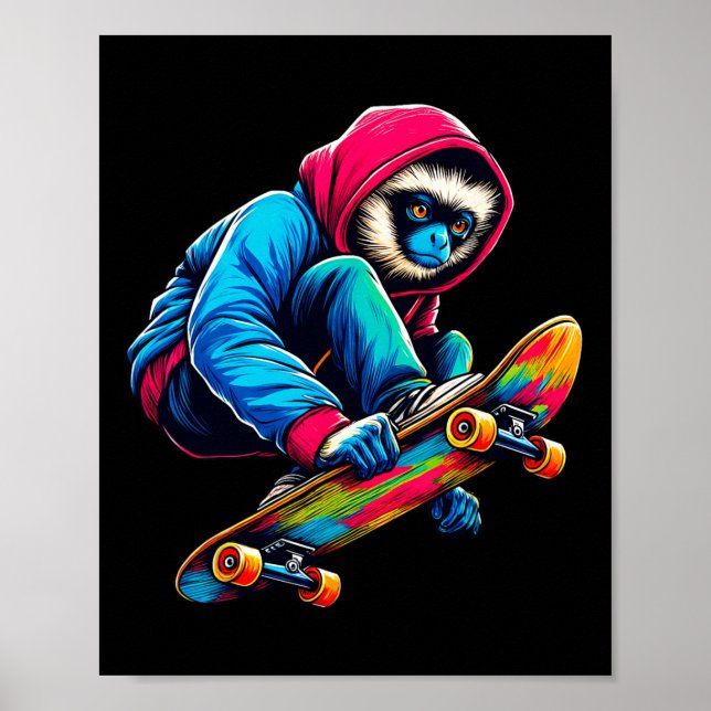 Cool Funky Siamang Monkey Skateboard Illustrations Poster (Framsidan)