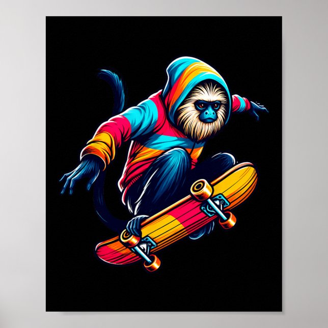 Cool Funky Tamarin Monkey Skateboard Illustrations Poster (Framsidan)