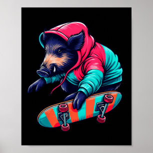 Cool Funky Vildsvin Skateboard Illustration Konst Poster