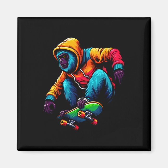 Cool Funky Vrålapa Skateboard Illustratio Magnet (Framsidan)