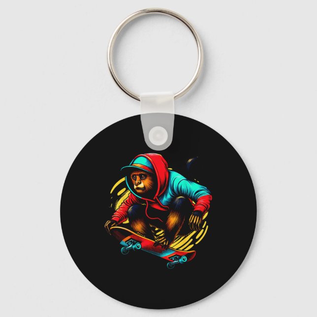 Cool funky vrålapa skateboard illustration nyckelring (Framsida)