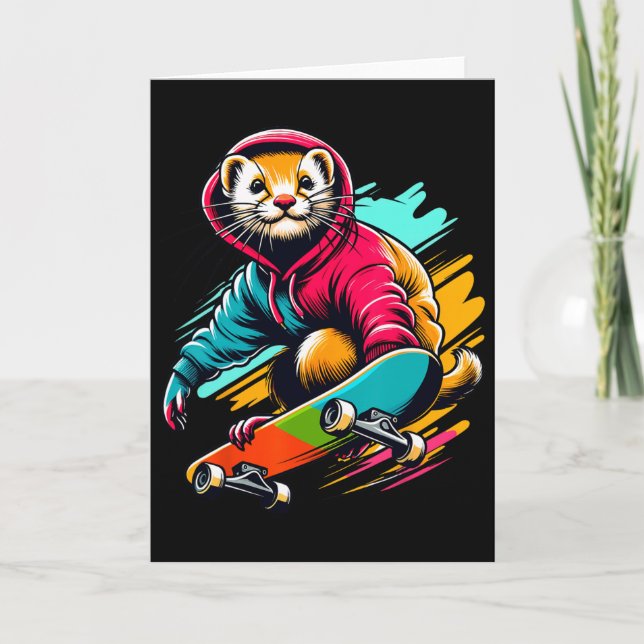 Cool Funky Weasel Skateboard Illustrationskonst  Kort (Framsida)