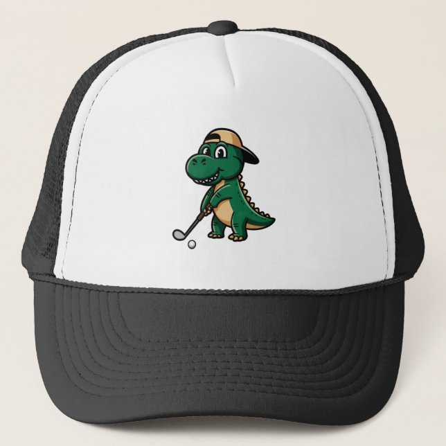 Cool Funny Green Dino Playing Golf T-Rex Lover  Keps (Framsida)