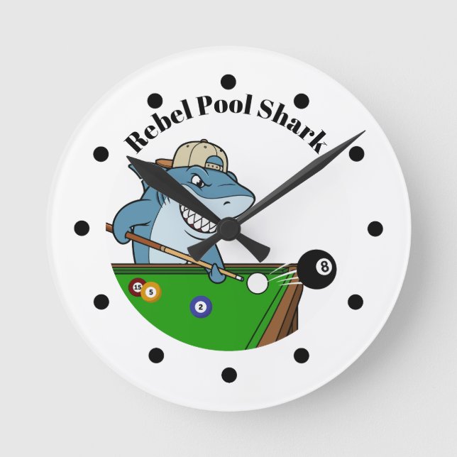 Cool Funny Rebel Pool Shark Wall Clocks Rund Klocka (Framsida)