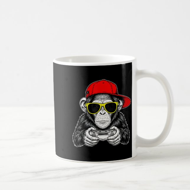 Cool Gamer Monkey With Controller Funny Gaming Vid Kaffemugg (Höger)