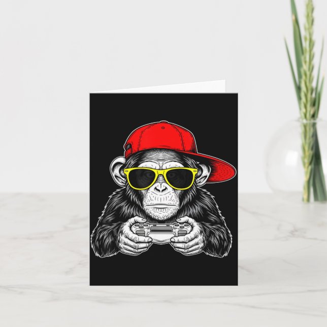 Cool Gamer Monkey With Controller Funny Gaming Vid Kort (Framsida)
