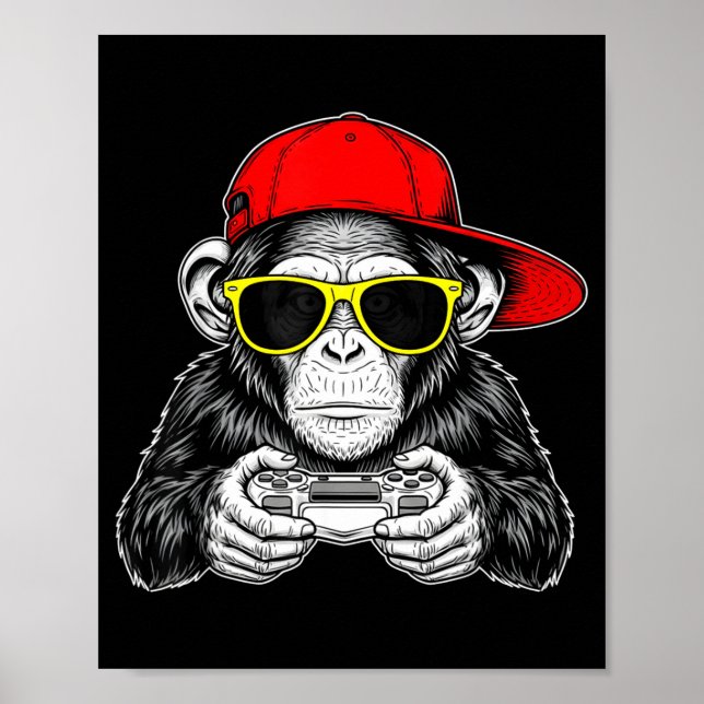 Cool Gamer Monkey With Controller Funny Gaming Vid Poster (Framsidan)