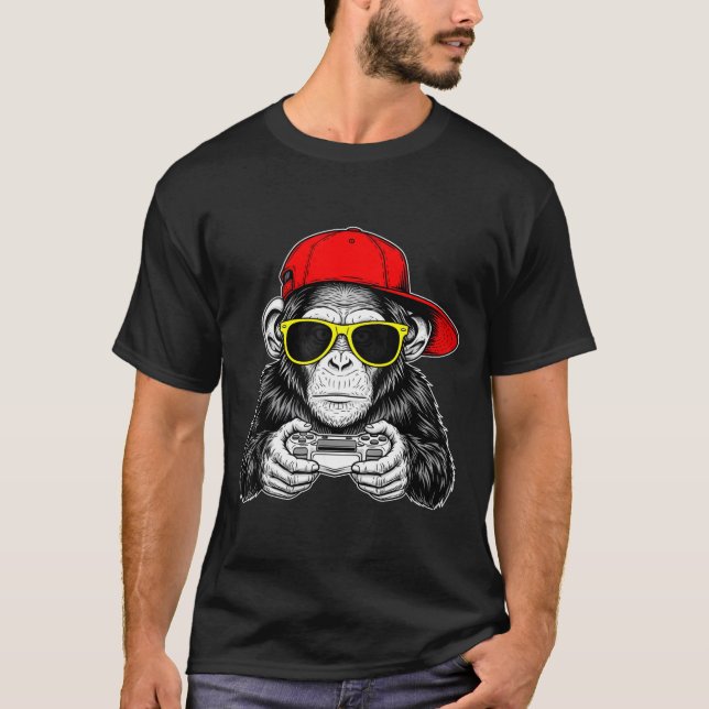 Cool Gamer Monkey With Controller Funny Gaming Vid T Shirt (Framsida)