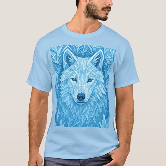 Cool Geometric Blue Wolf Low Poly Graphic All Over T Shirt (Framsida)