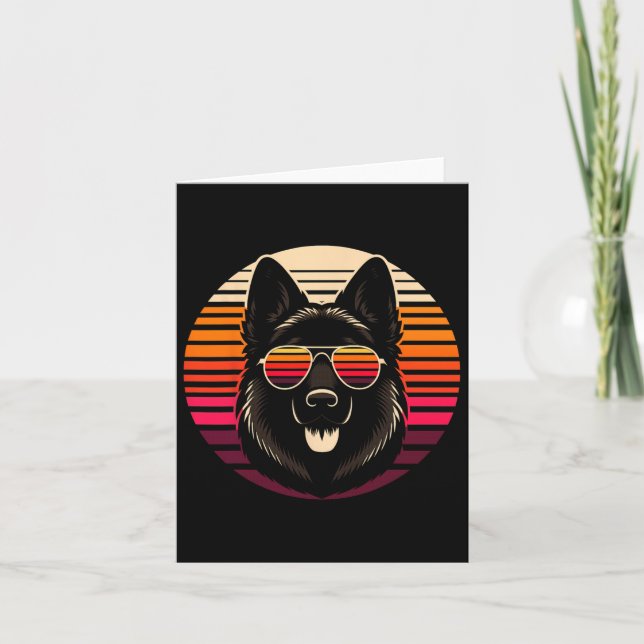 Cool German Shepherd Hund Retro Solnedgång Konst S Kort (Framsida)