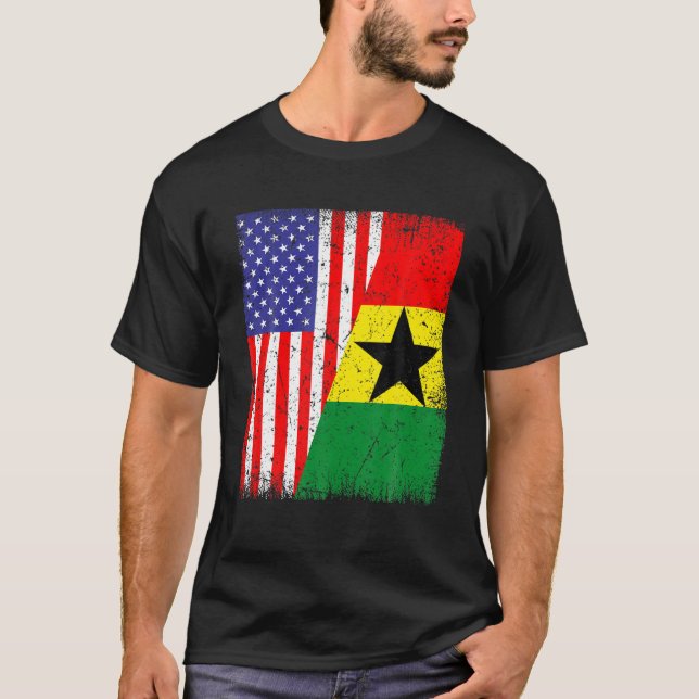 Cool Ghana Flag USA American Flag Patriotic T Shirt (Framsida)