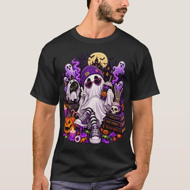 Cool Ghost Halloween Vibes T Shirt (Framsida)