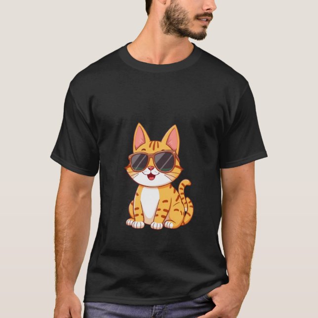 Cool Ginger Cat Sunglasses Funny Happy Summer Art  T Shirt (Framsida)