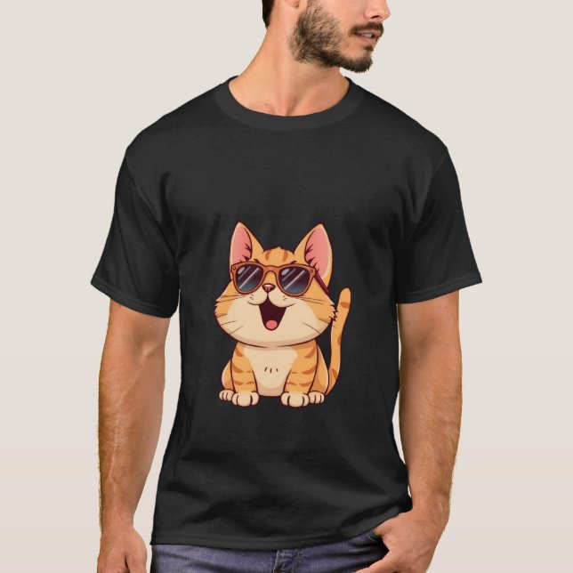Cool Ginger Cat Wearing Sunglasses Funny Happy ✨🐾 T Shirt (Framsida)