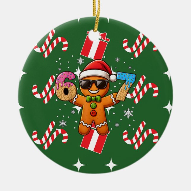 Cool Gingerbread 67 — Holiday Ice‑Cream Numbers Julgransprydnad Keramik (Framsidan)