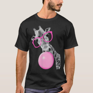 Cool Giraff Blåser Bubbla Med Rosa Glasögon T Shirt