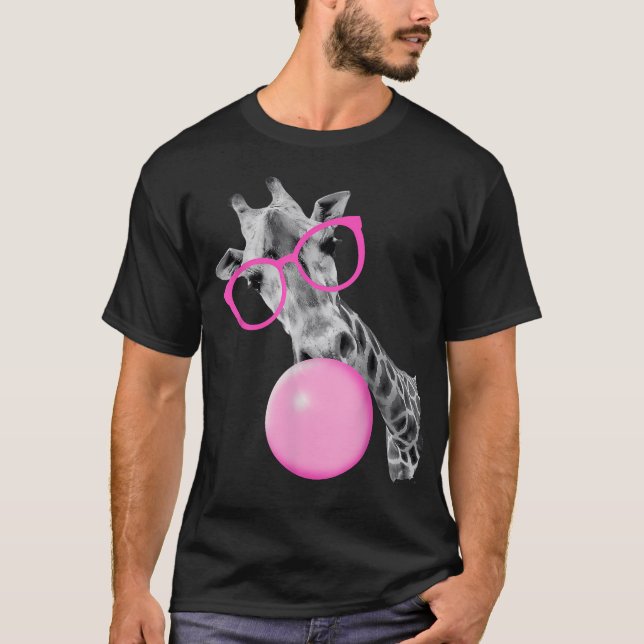 Cool Giraff Blåser Bubbla Med Rosa Glasögon T Shirt (Framsida)