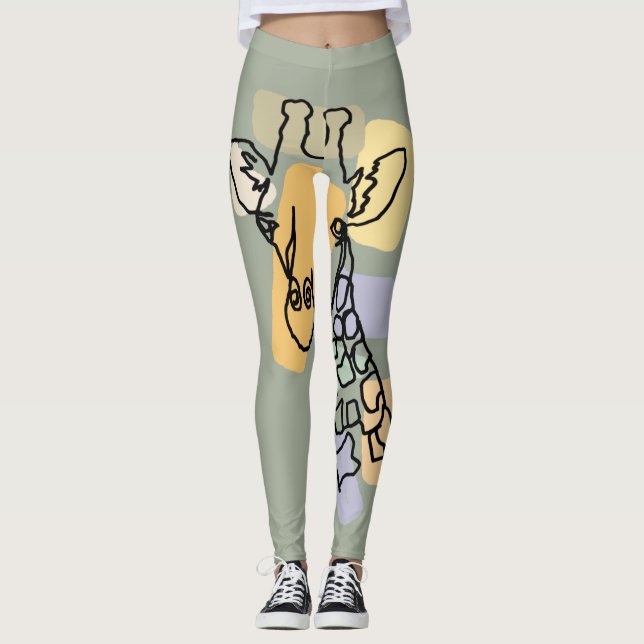 Cool Giraffe Abstract Line Art Leggings (Framsida)