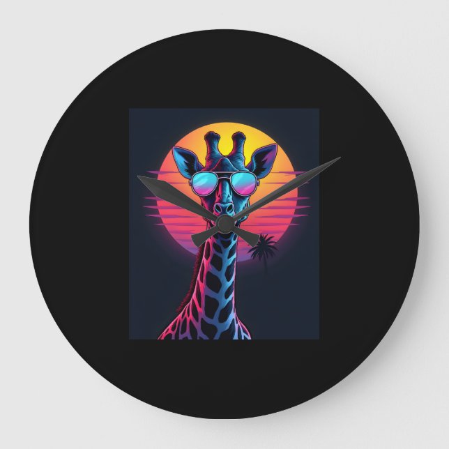 Cool Giraffe I Solglasögon Under Solnedgång Långär Stor Klocka (Framsida)