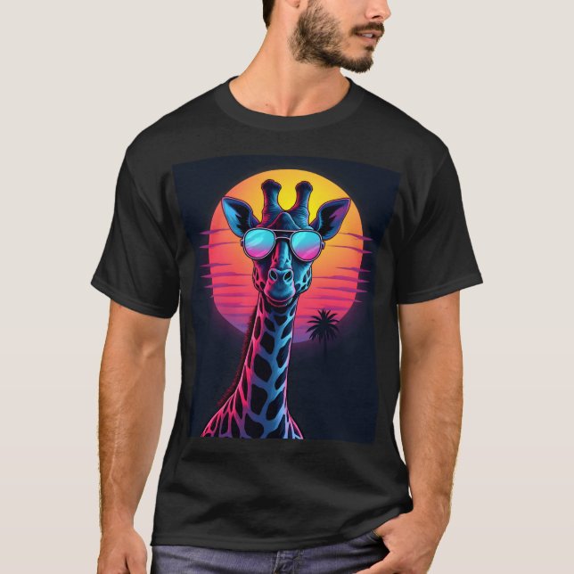 Cool Giraffe In Sunglasses Under Sunset Long Sleev T Shirt (Framsida)