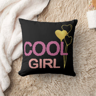 Cool Girl Rosa och Guld Hjärtballonger Chic Kudde