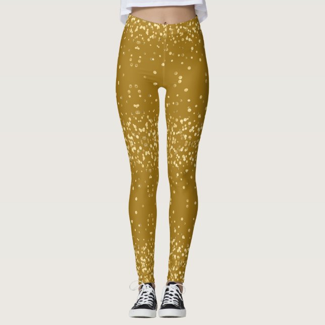 Cool Glam Diva Festive Guld Glitter Konfetti Fest Leggings (Framsida)