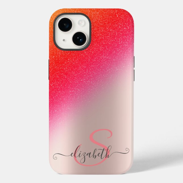 Cool Glitter Ombre Rosa Guld Monogram (Baksida)