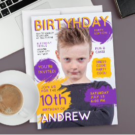 Cool Glossy Purple Yellow Magazine Cover Photo Inbjudningar