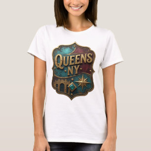 Cool Gold QUEENS NY Slitbar Konst T Shirt