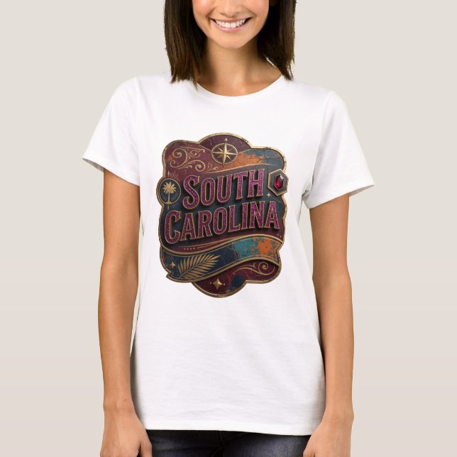Cool Gold SOUTH CAROLINA 3D Text Konst T Shirt (Framsida)