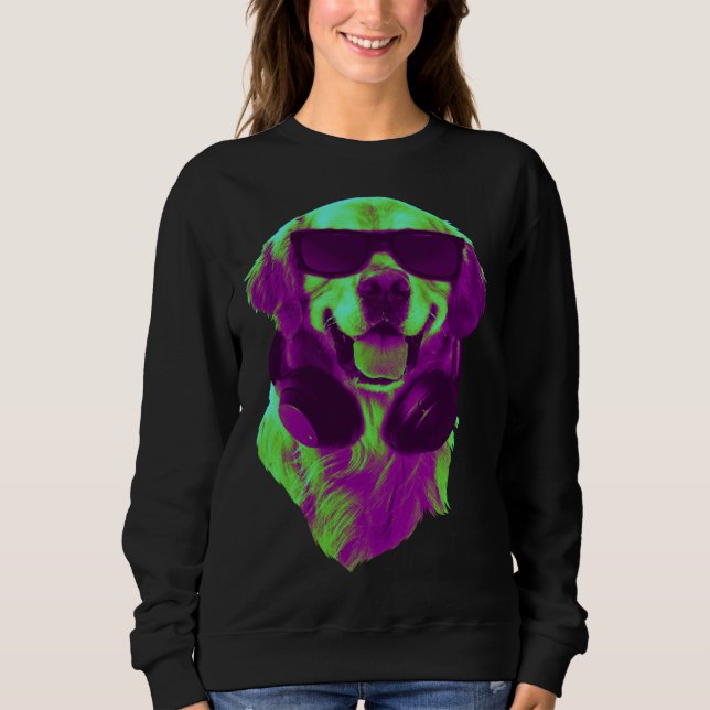Cool Golden Retriever DJ with Headphones & Sunglas T Shirt (Framsida)