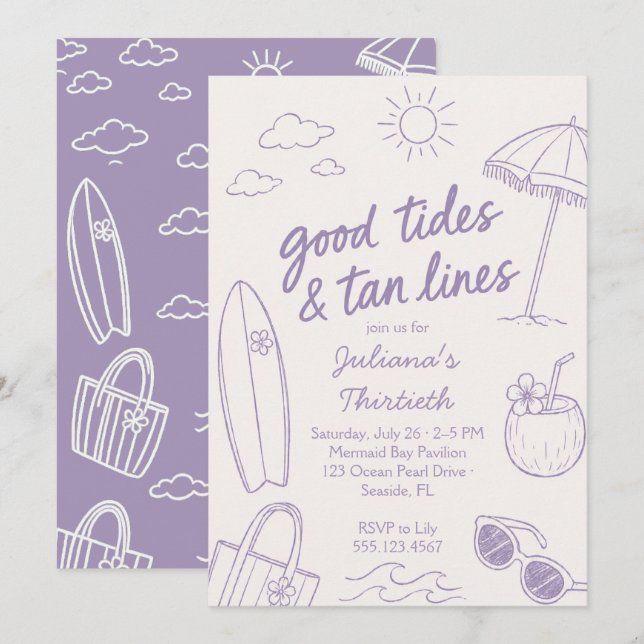 Cool Good Tides & Tan Lines Strandfirande  Inbjudningar (Fram/baksida)