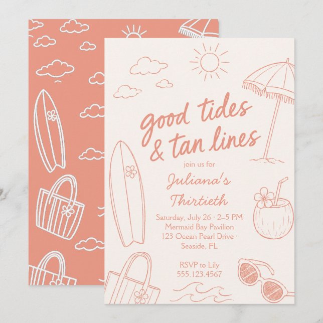 Cool Good Tides & Tan Lines Strandfirande  Inbjudningar (Fram/baksida)