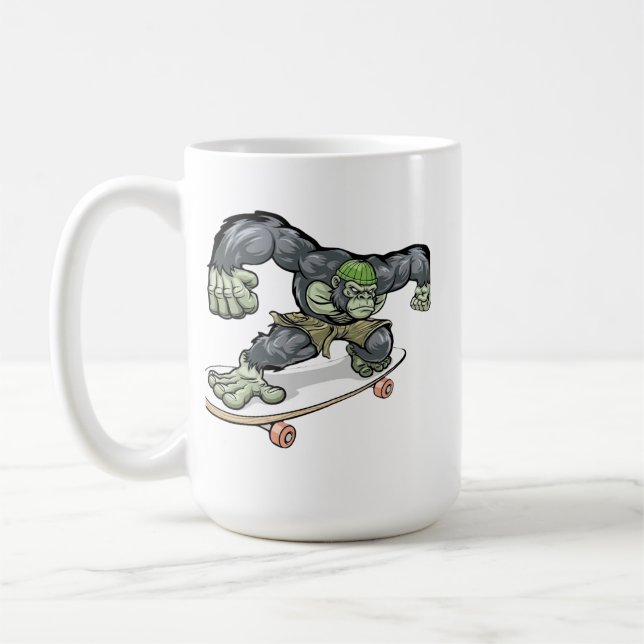 Cool gorilla skateboardåkare vektorkonst kaffemugg (Vänster)