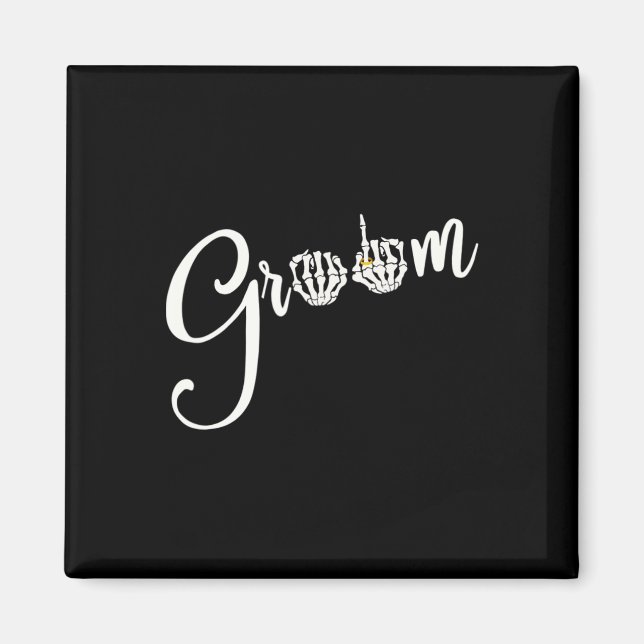 Cool Goth Brudgumma Brud Dödskalle Skelett Ringfin Magnet (Framsidan)