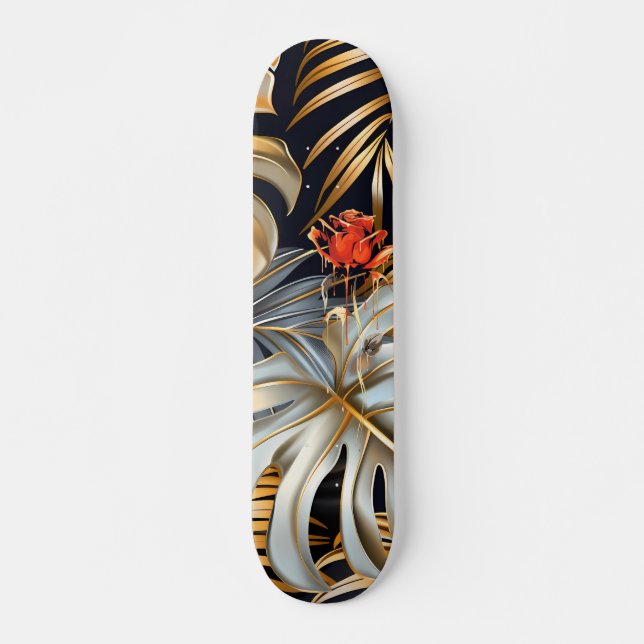 Cool Gothic röd ros djungel blad skateboard (Framsida)