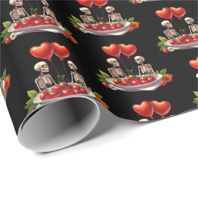 Cool Gothic tiled pattern Valentine skeleton  Presentpapper (Rullad Hörn)