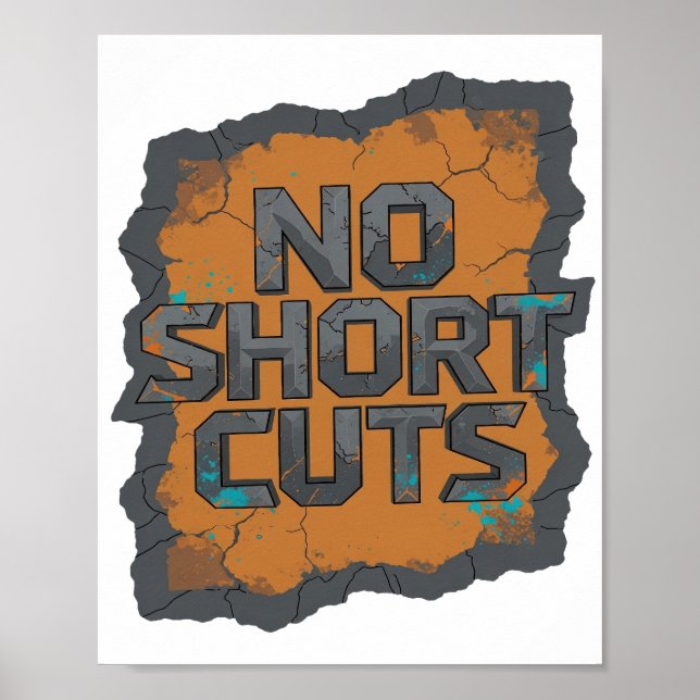 Cool Grå 3D Text Konst NO SHORT CUTS Poster (Framsidan)