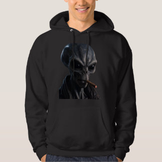Cool Grå Alien som röker Cigarrett - Bad Boy Sci-F Hoodie