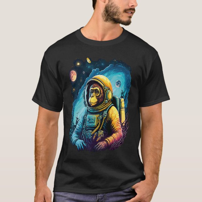 Cool Graphic Space Chimp Monkey Astronaut Cosmonau T Shirt (Framsida)