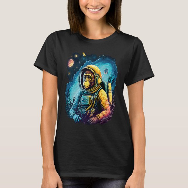 Cool Graphic Space Chimp Monkey Astronaut Cosmonau T Shirt (Framsida)