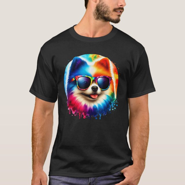 Cool Graphic Tie Dye Sunglasses Pomeranian Dog Ill T Shirt (Framsida)