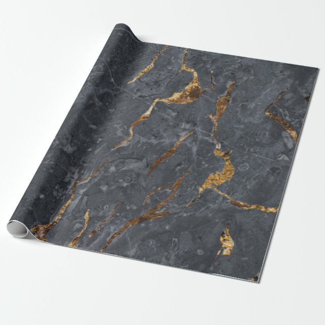 Cool Gray Gold Marmorstruktur  Presentpapper (Utrullad)