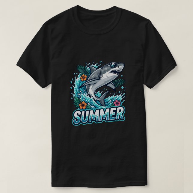 Cool Great White Shark Hoppande - sommar djur  T Shirt (Design framsida)