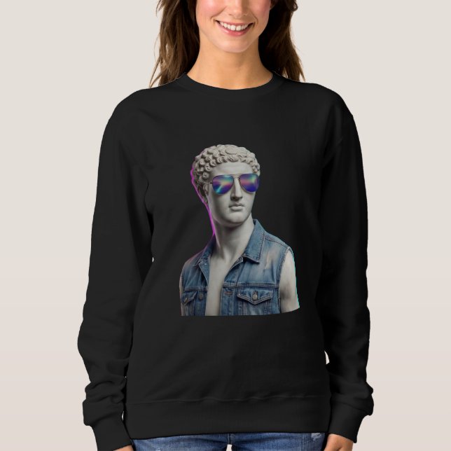 Cool Greek Statue with Sunglasses & Denim Vest Swe T Shirt (Framsida)